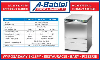 Zmywarka gastronomiczna Lozamet, do naczyń, podblatowa, moc 3,9 kW - ZK.07.4E - A-Babiel Olsztyn, Ostrołęka