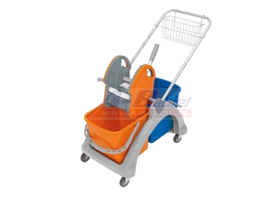Wózek do sprzątania dwuwiadrowy z wyciskarką i koszykiem